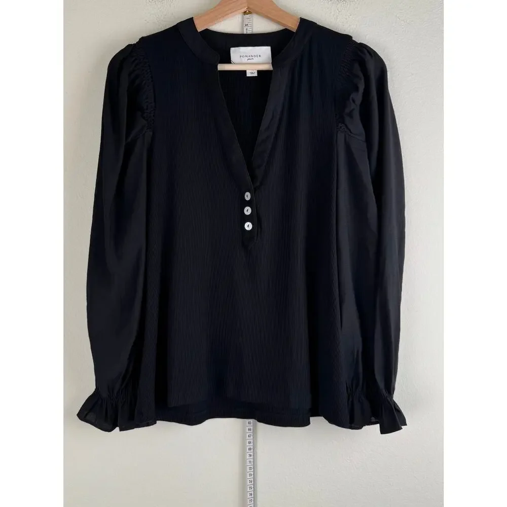 Tuckernuck Black Puff-Sleeve Henley Top